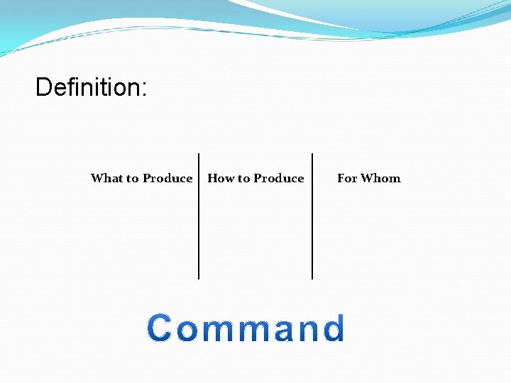 Definition: What to Produce How to Produce For Whom 