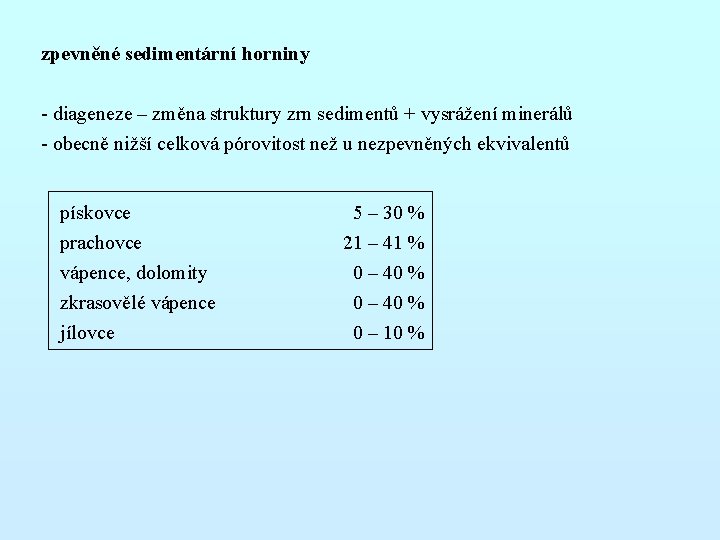 zpevněné sedimentární horniny - diageneze – změna struktury zrn sedimentů + vysrážení minerálů - zpevněné sedimentární horniny - diageneze – změna struktury zrn sedimentů + vysrážení minerálů -