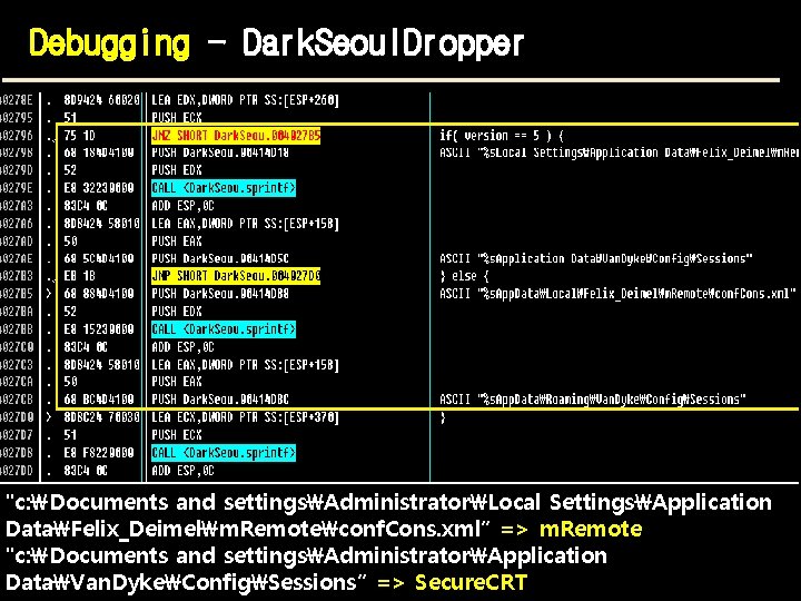 Debugging - Dark. Seoul. Dropper "c: Documents and settingsAdministratorLocal SettingsApplication DataFelix_Deimelm. Remoteconf. Cons. xml“