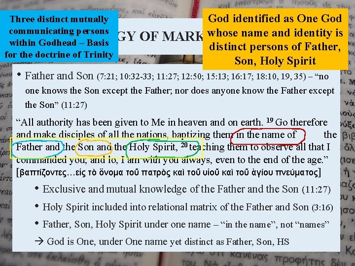 Three distinct mutually communicating persons THEOLOGY within Godhead – Basis for the doctrine of