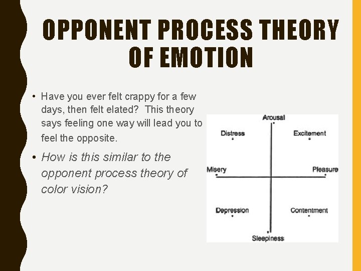 OPPONENT PROCESS THEORY OF EMOTION • Have you ever felt crappy for a few