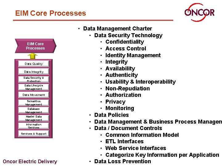 EIM Core Processes Data Quality Data Integrity Data Security & Protection Data Lifecycle Management