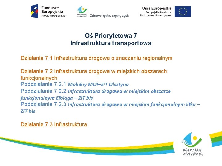 Oś Priorytetowa 7 Infrastruktura transportowa Działanie 7. 1 Infrastruktura drogowa o znaczeniu regionalnym Działanie