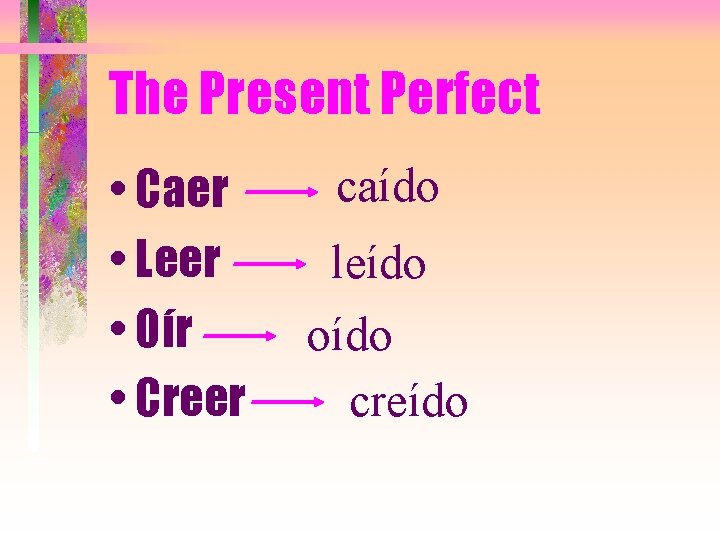 The Present Perfect • Caer • Leer • Oír • Creer caído leído oído