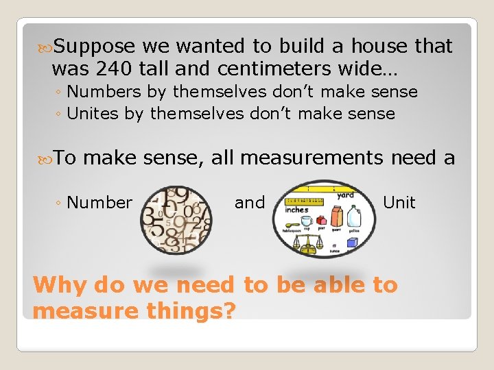  Suppose we wanted to build a house that was 240 tall and centimeters