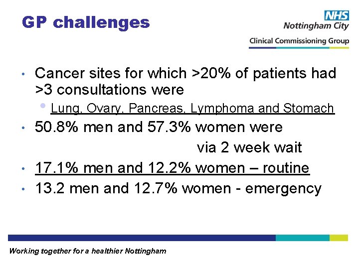 GP challenges • Cancer sites for which >20% of patients had >3 consultations were