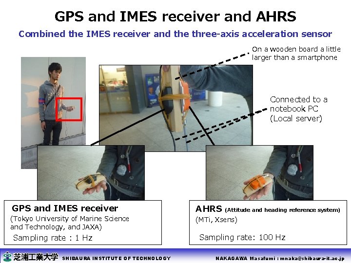 GPS and IMES receiver and AHRS Combined the IMES receiver and the three-axis acceleration