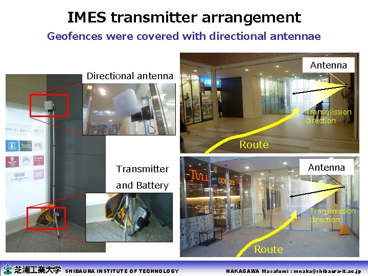 IMES transmitter arrangement Geofences were covered with directional antennae Antenna Directional antenna Transmission direction