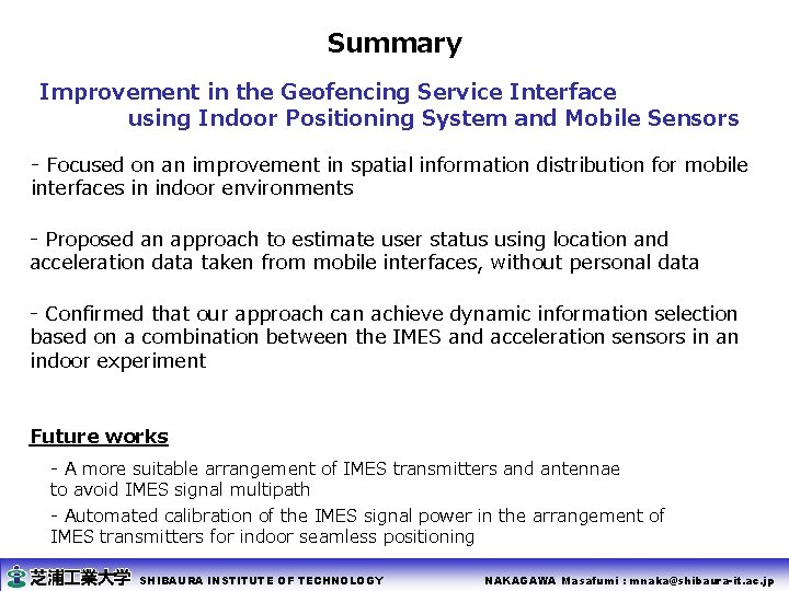 Summary Improvement in the Geofencing Service Interface using Indoor Positioning System and Mobile Sensors