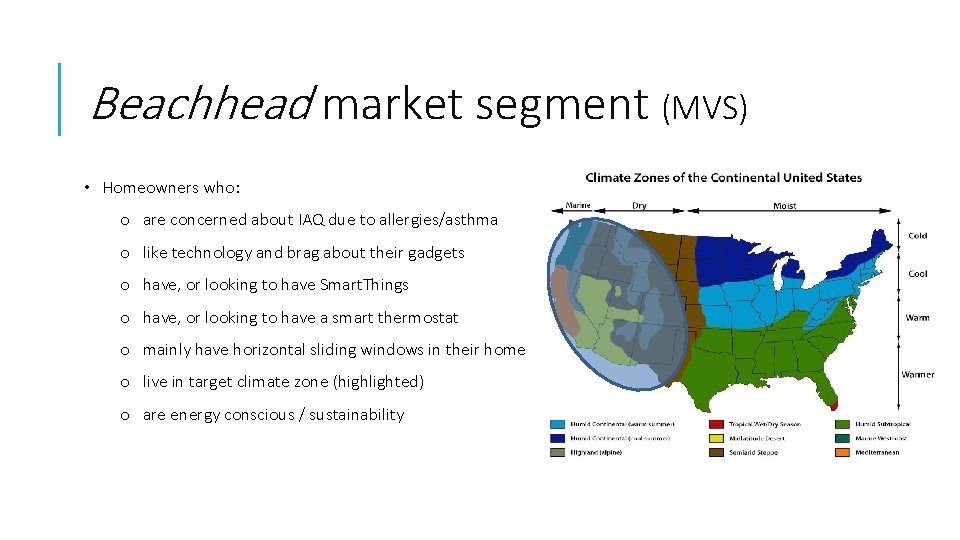 Beachhead market segment (MVS) • Homeowners who: o are concerned about IAQ due to