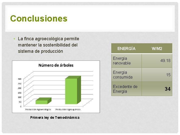 Conclusiones • La finca agroecológica permite mantener la sostenibilidad del sistema de producción ENERGÍA