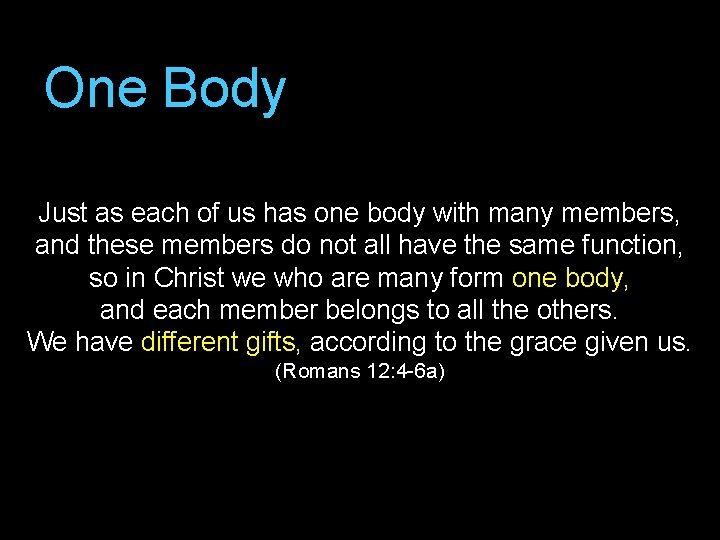 One Body Just as each of us has one body with many members, and