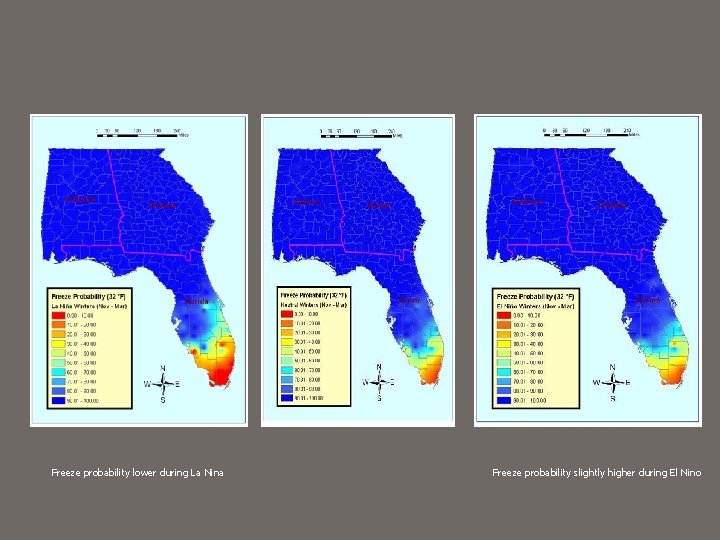 Freeze probability lower during La Nina Freeze probability slightly higher during El Nino 