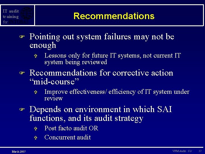 IT audit training Recommendations for F Pointing out system failures may not be enough