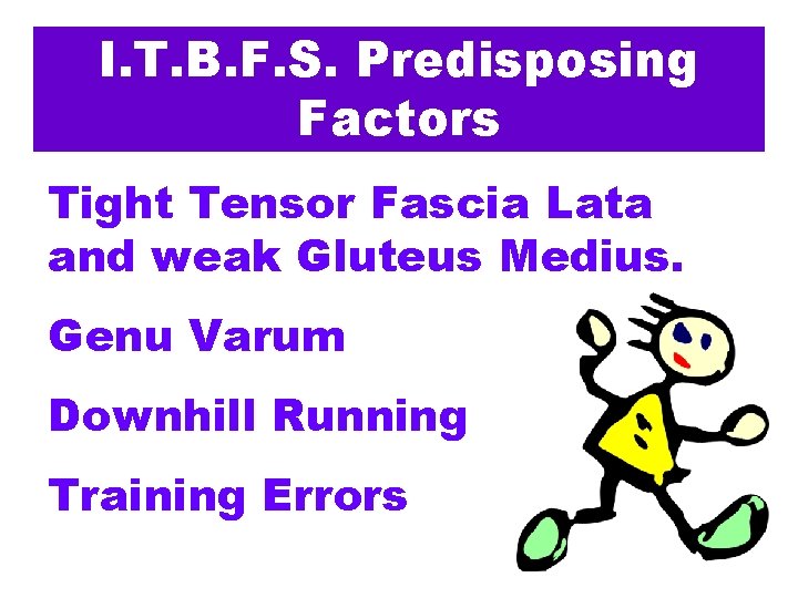 I. T. B. F. S. Predisposing Factors Tight Tensor Fascia Lata and weak Gluteus