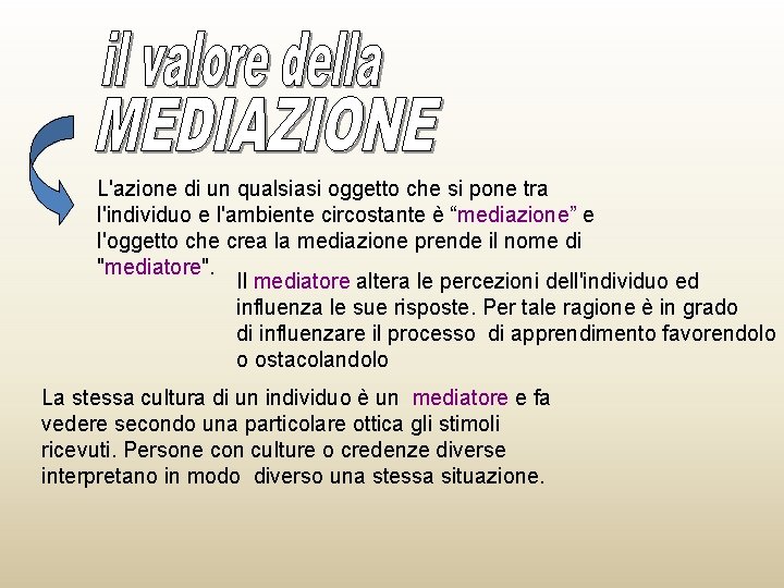 L'azione di un qualsiasi oggetto che si pone tra l'individuo e l'ambiente circostante è