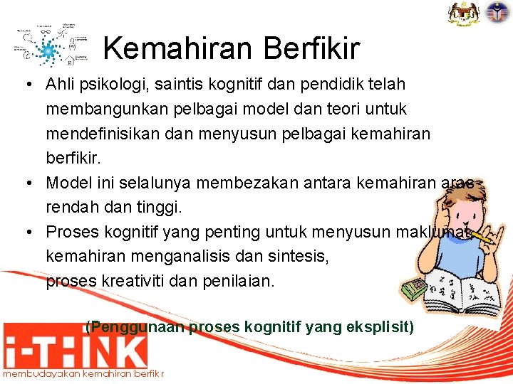 Kemahiran Berfikir • Ahli psikologi, saintis kognitif dan pendidik telah membangunkan pelbagai model dan