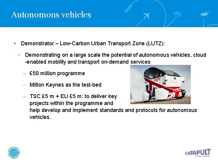 Autonomous vehicles • Demonstrator – Low-Carbon Urban Transport Zone (LUTZ): • Demonstrating on a Autonomous vehicles • Demonstrator – Low-Carbon Urban Transport Zone (LUTZ): • Demonstrating on a