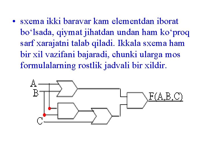  • sxema ikki baravar kam elementdan iborat bo‘lsada, qiymat jihatdan undan ham ko‘proq