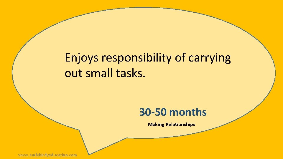 Enjoys responsibility of carrying out small tasks. 30 -50 months Making Relationships www. earlybirdyeducation.