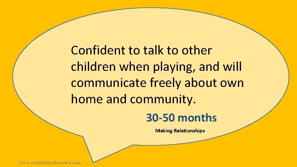 Confident to talk to other children when playing, and will communicate freely about own