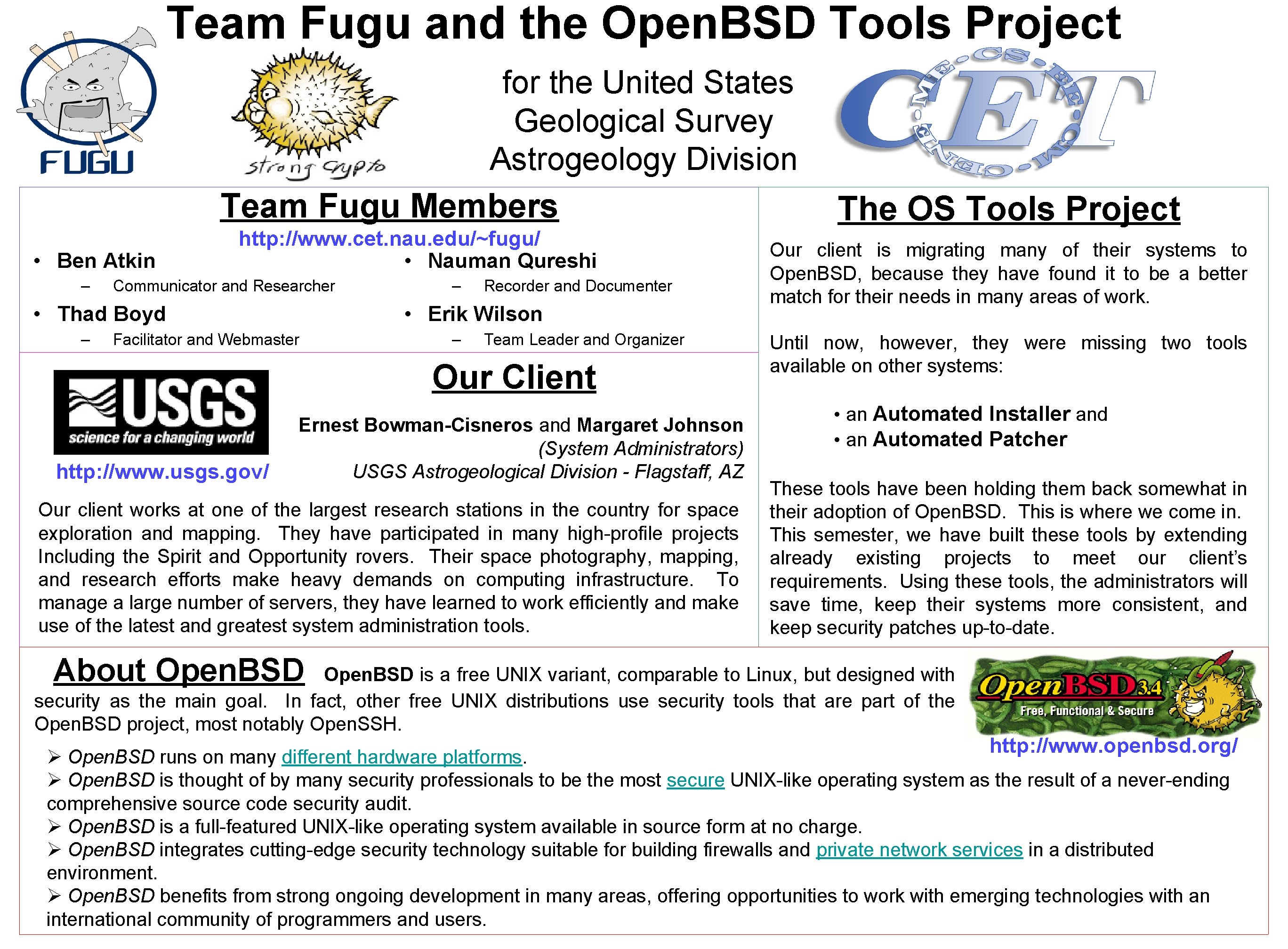 Team Fugu and the Open. BSD Tools Project for the United States Geological Survey