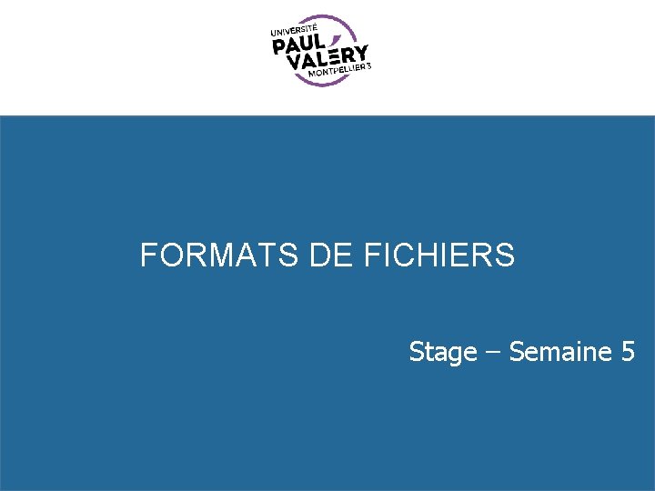 FORMATS DE FICHIERS Stage – Semaine 5 