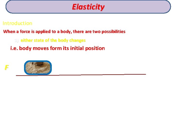 Elasticity Introduction When a force is applied to a body, there are two possibilities