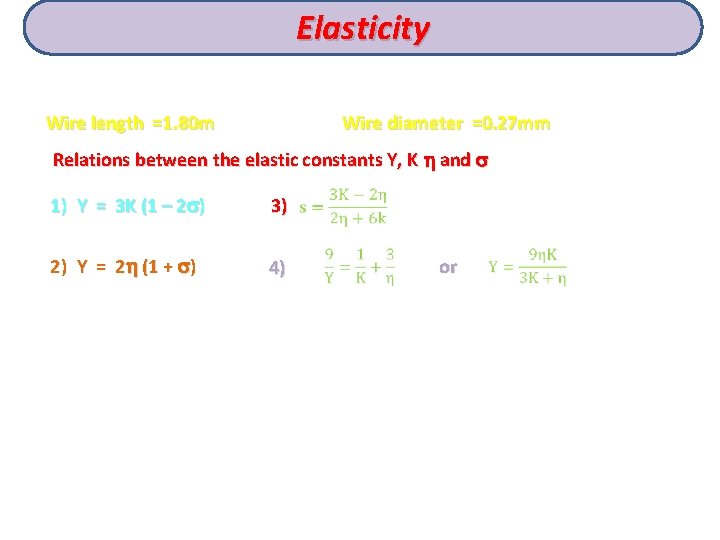 Elasticity Wire length =1. 80 m Wire diameter =0. 27 mm Relations between the