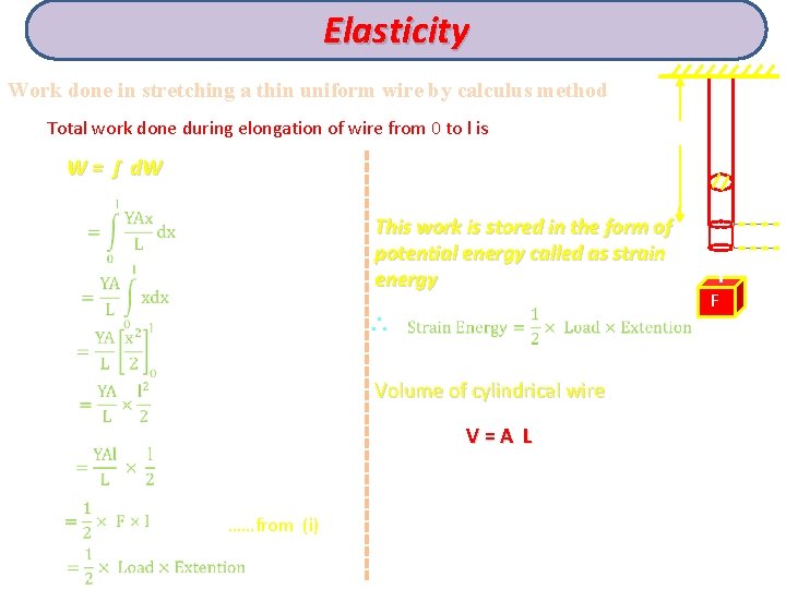 Elasticity Work done in stretching a thin uniform wire by calculus method Total work