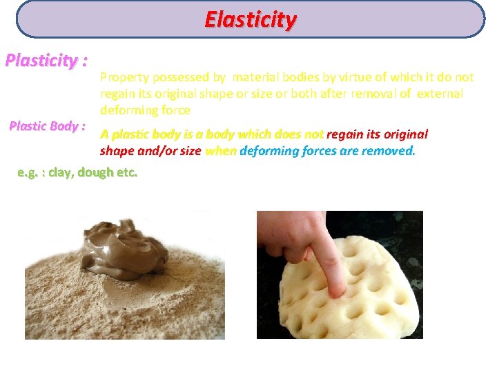 Elasticity Plasticity : Plastic Body : Property possessed by material bodies by virtue of