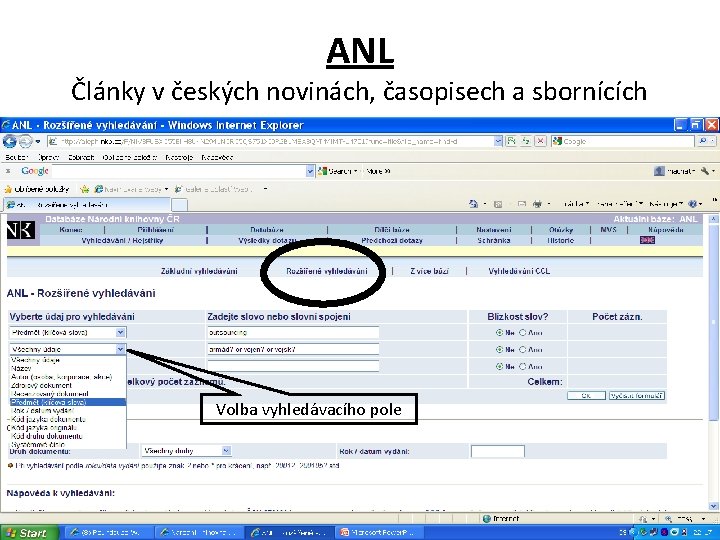 ANL Články v českých novinách, časopisech a sbornících Volba vyhledávacího pole 