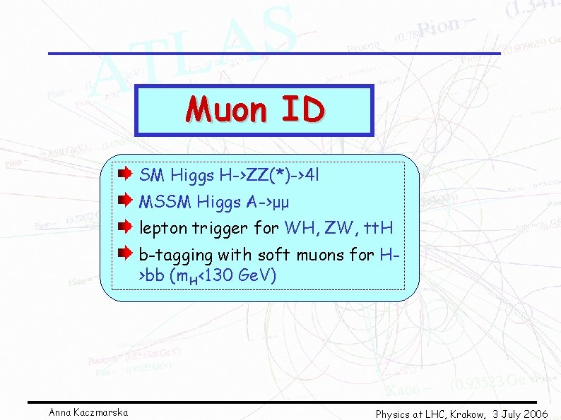Muon ID SM Higgs H->ZZ(*)->4 l MSSM Higgs A->μμ lepton trigger for WH, ZW,