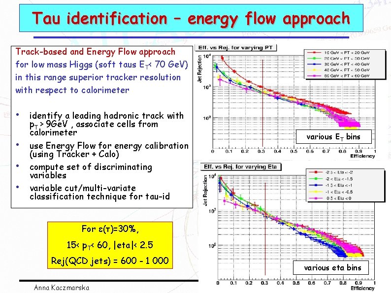 Tau identification – energy flow approach Track-based and Energy Flow approach for low mass