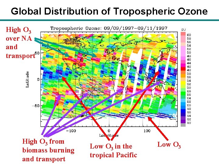 Global Distribution of Tropospheric Ozone High O 3 over NA and transport High O