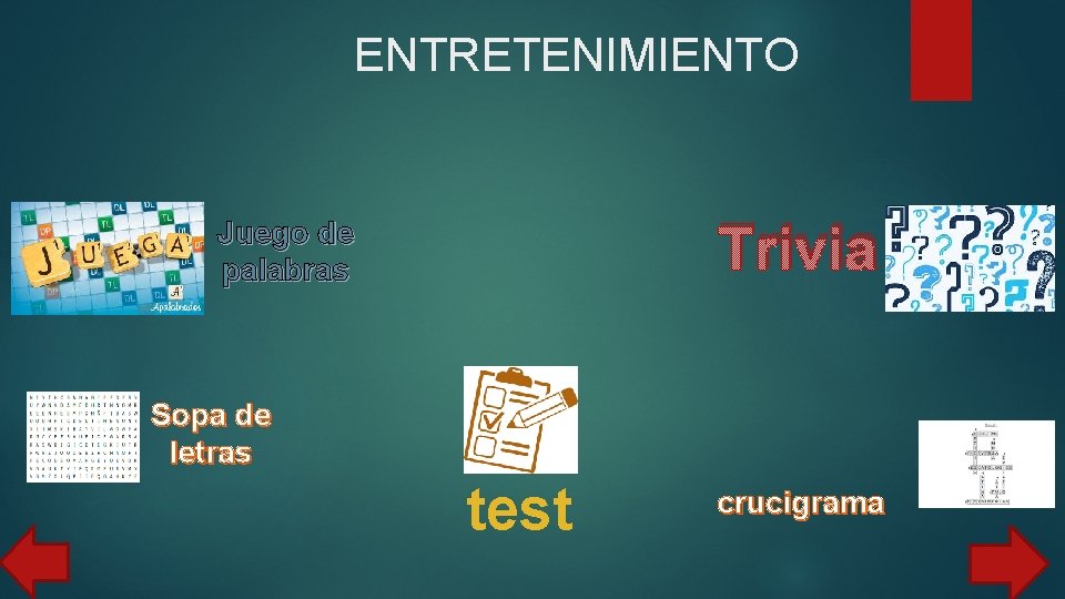 ENTRETENIMIENTO Trivia Juego de palabras Sopa de letras test crucigrama 