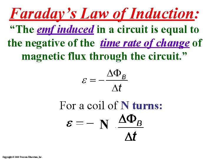 Faraday’s Law of Induction: “The emf induced in a circuit is equal to the