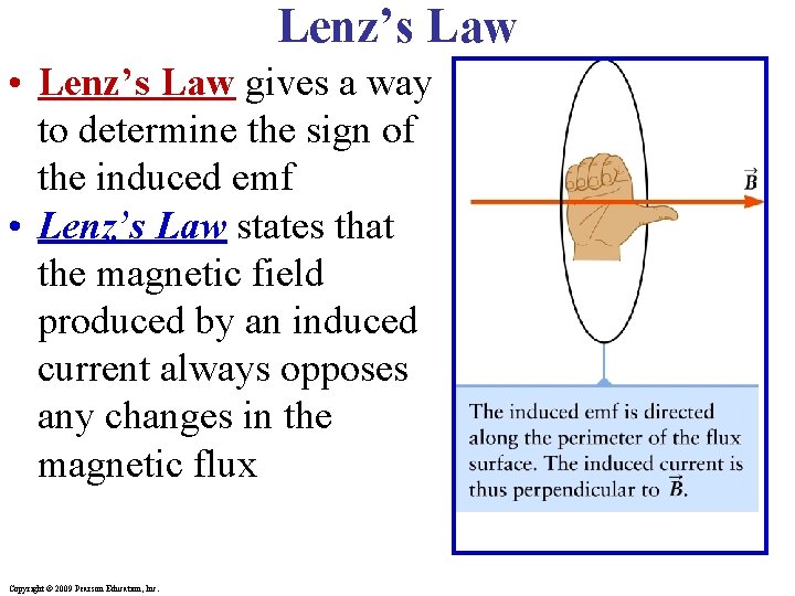 Lenz’s Law • Lenz’s Law gives a way to determine the sign of the