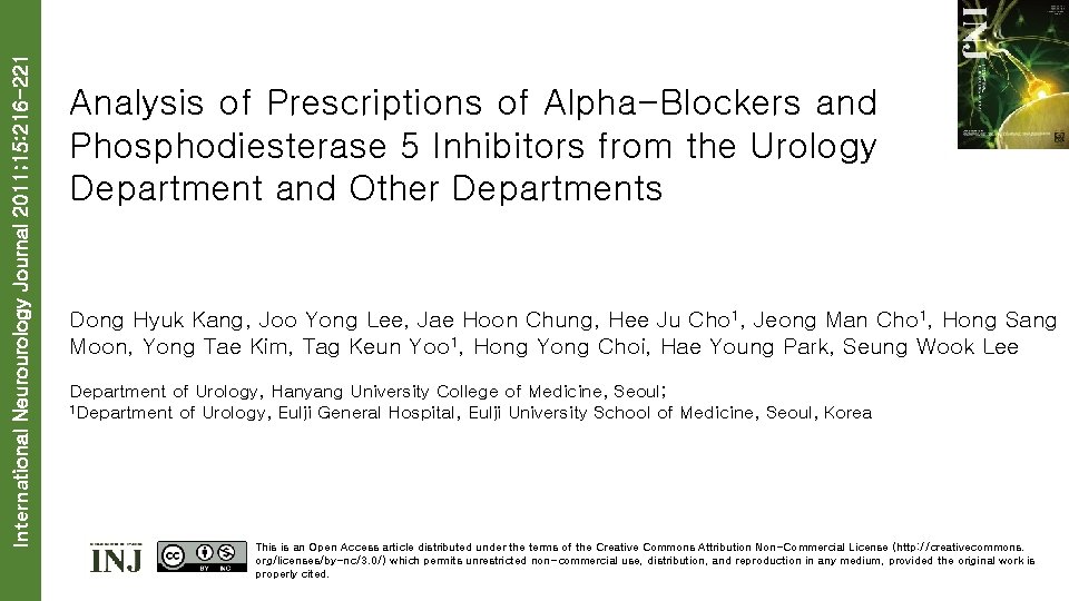 International Neurourology Journal 2011; 15: 216 -221 Analysis of Prescriptions of Alpha-Blockers and Phosphodiesterase