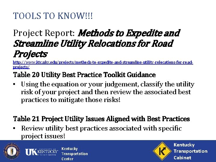 TOOLS TO KNOW!!! Project Report: Methods to Expedite and Streamline Utility Relocations for Road