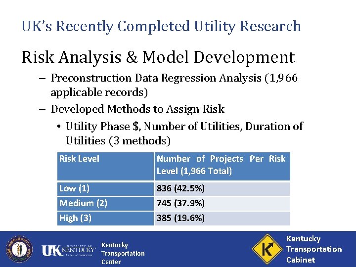 UK’s Recently Completed Utility Research Risk Analysis & Model Development – Preconstruction Data Regression