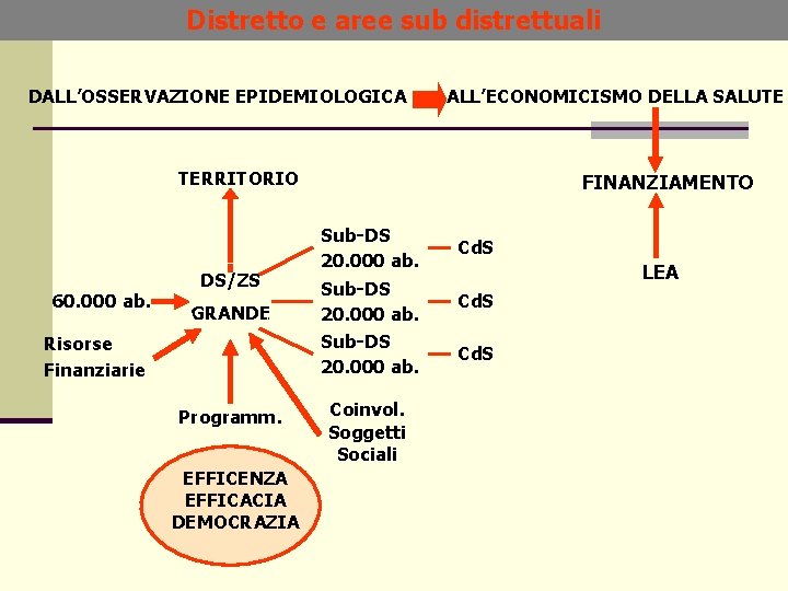 Distretto e aree sub distrettuali DALL’OSSERVAZIONE EPIDEMIOLOGICA ALL’ECONOMICISMO DELLA SALUTE TERRITORIO 60. 000 ab.