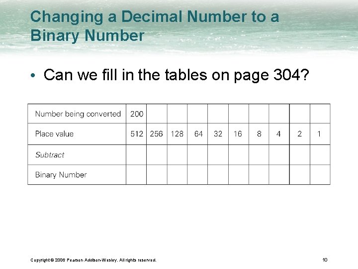 Changing a Decimal Number to a Binary Number • Can we fill in the