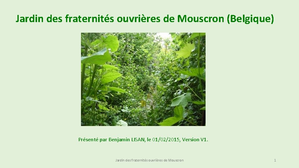 Jardin des fraternités ouvrières de Mouscron (Belgique) Présenté par Benjamin LISAN, le 01/02/2015, Version