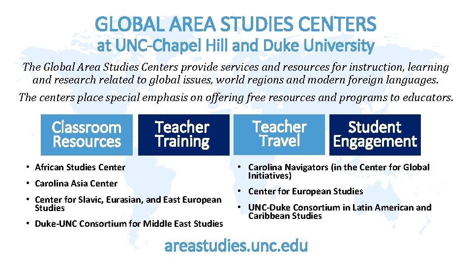 GLOBAL AREA STUDIES CENTERS at UNC-Chapel Hill and Duke University The Global Area Studies