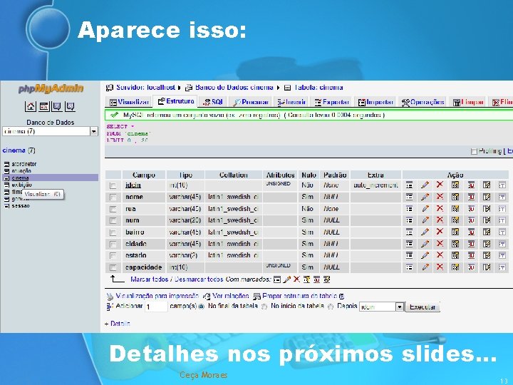 Aparece isso: Detalhes nos próximos slides. . . Ceça Moraes 13 