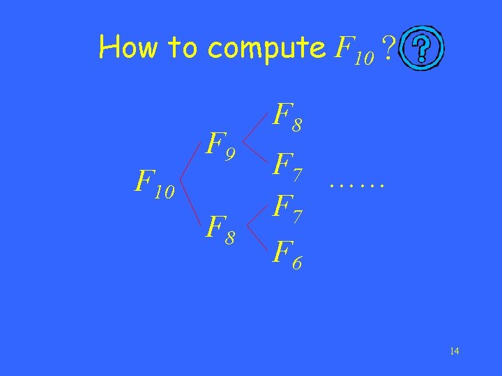 How to compute F 10？ F 10 F 9 F 8 F 7 ……