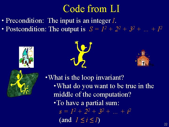 Code from LI • Precondition: The input is an integer I. • Postcondition: The