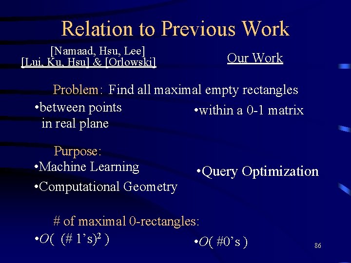Relation to Previous Work [Namaad, Hsu, Lee] [Lui, Ku, Hsu] & [Orlowski] Our Work