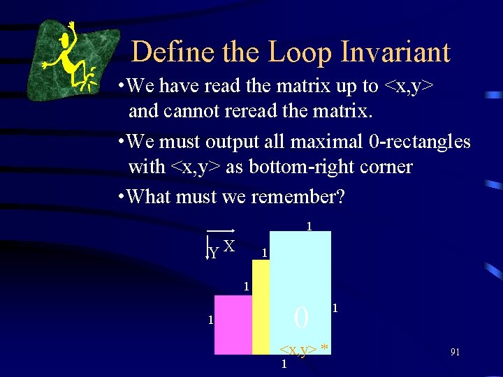 Define the Loop Invariant • We have read the matrix up to <x, y>